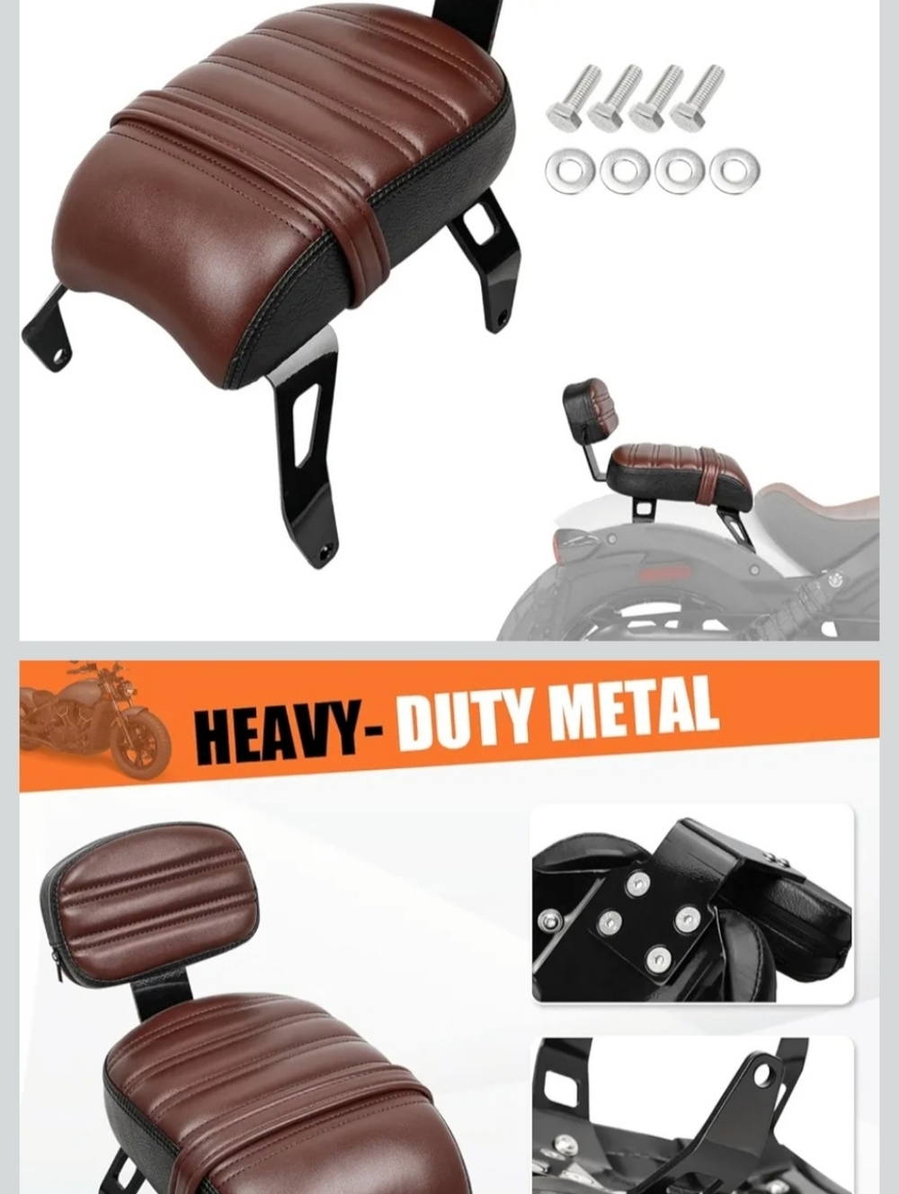Rear Passenger Seat Compatible For Indian Scout Bobber Rogue 2018-2024 (Brown)